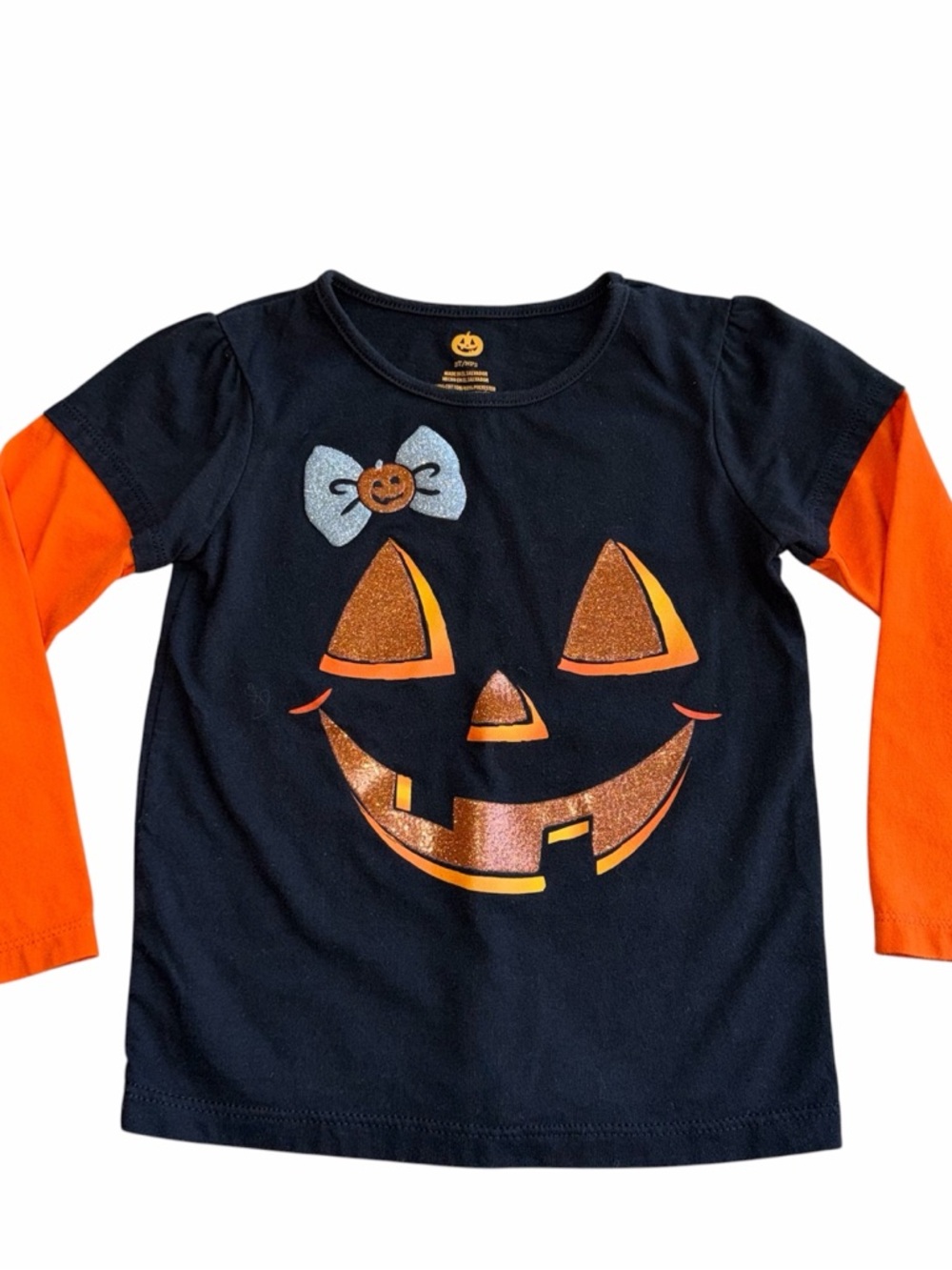 Toddler Girls Black & Orange Jack-O'-Lantern Long Sleeve Tee Halloween Size 3T